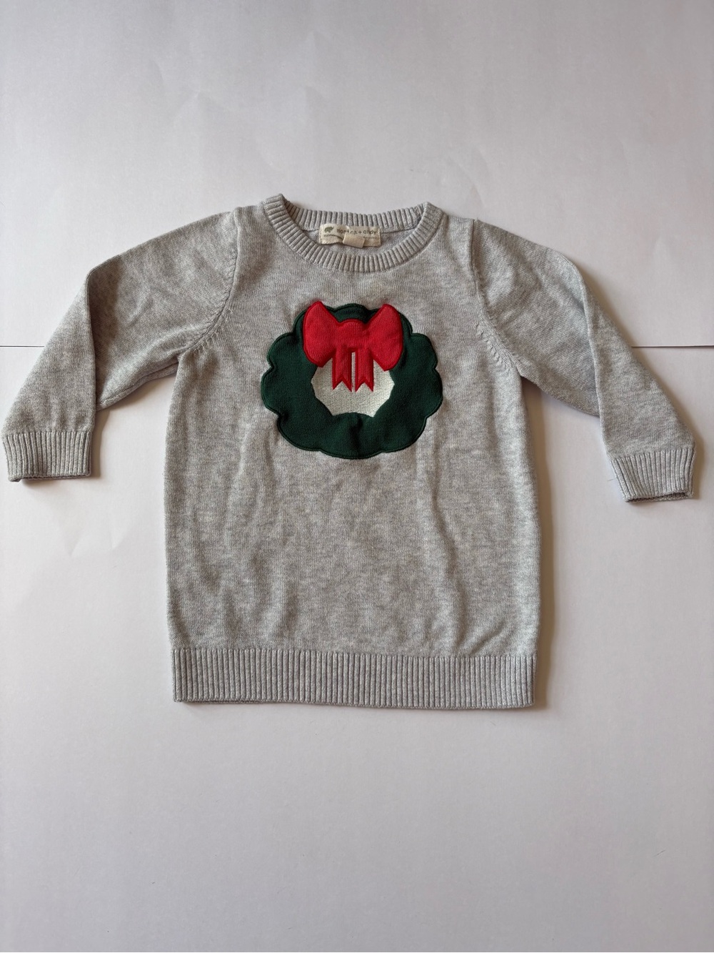Monica+Andy Grey Knit Cotton Xmas Sweater Wreath Minnie Bow 18-24M Christmas